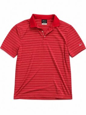 Nike Mens XL Red Striped‎ Dri-Fit Golf Polo Shirt Short Sleeve 3-Button